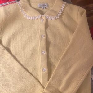 Elegant Lace Collar Yellow Cardigan